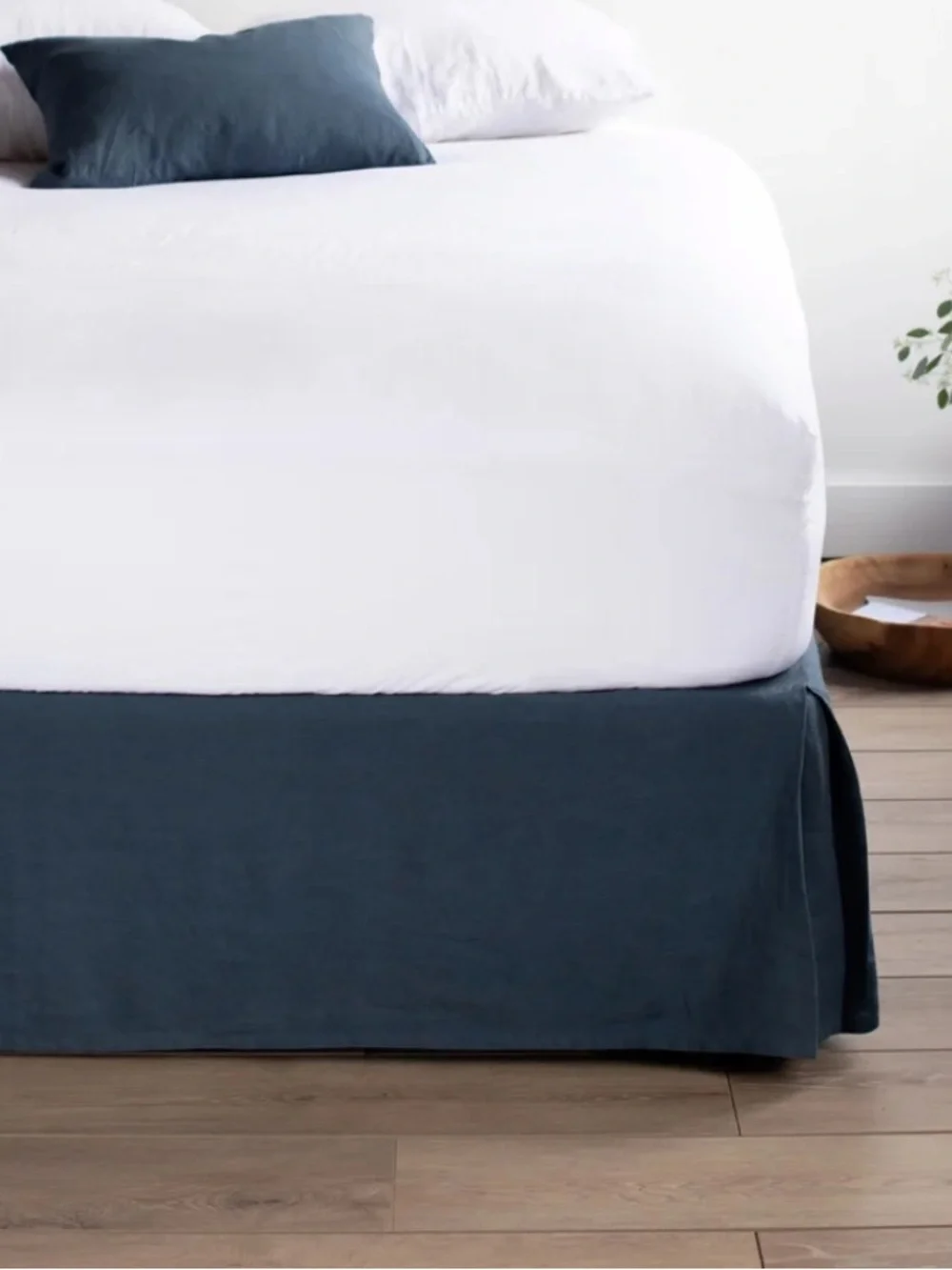 Classic French Linen King Bed Skirt in Deep Blue